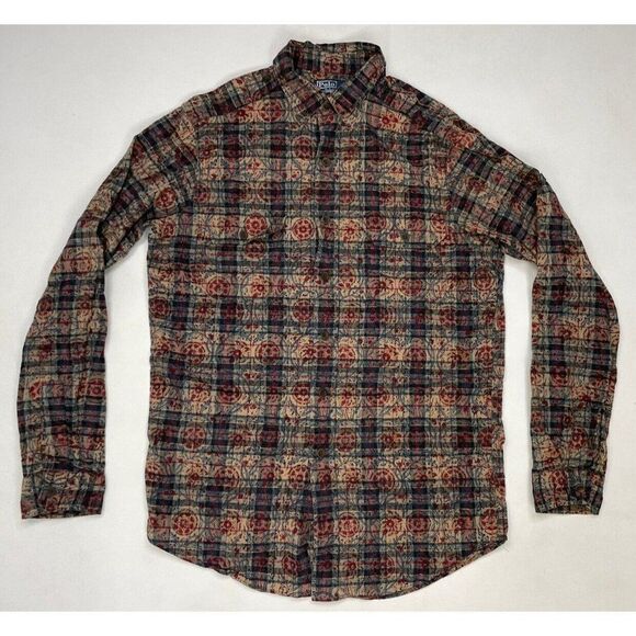 Polo Ralph Lauren Floral Print Plaid Button Up Shirt Men Medium Multicolor - Picture 1 of 6